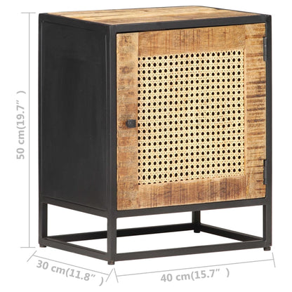 323140 vidaXL Bedside Cabinet 40x30x50 cm Rough Mango Wood and Natural Cane