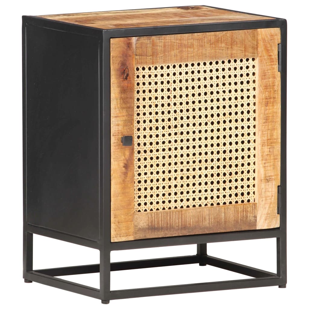 vidaXL Bedside Cabinet | Rough Mango Wood, Natural Cane