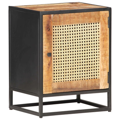 vidaXL Bedside Cabinet | Rough Mango Wood, Natural Cane