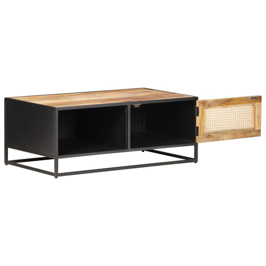 vidaXL Coffee Table 90x50x35 cm Rough Mango Wood and Natural Cane