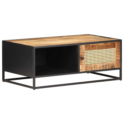 323143 vidaXL Coffee Table 90x50x35 cm Rough Mango Wood and Natural Cane