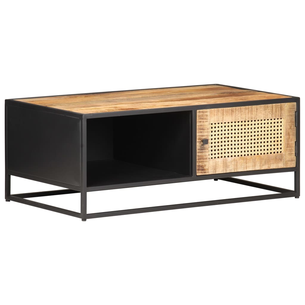 vidaXL Coffee Table 90x50x35 cm Rough Mango Wood and Natural Cane