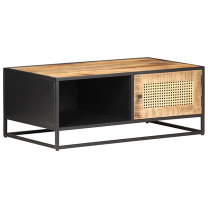 vidaXL Coffee Table 90x50x35 cm Rough Mango Wood and Natural Cane