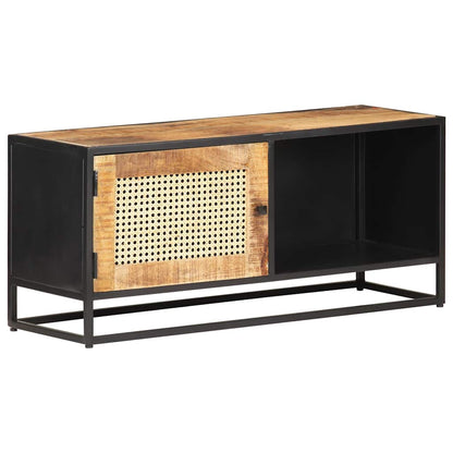 323144 vidaXL TV Cabinet 90x30x40 cm Rough Mango Wood and Natural Cane