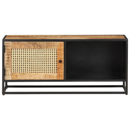 vidaXL TV Cabinet 90x30x40 cm Rough Mango Wood and Natural Cane