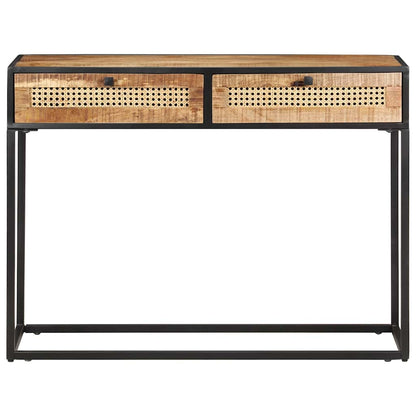 323145 vidaXL Console Table 100x35x75 cm Rough Mango Wood and Natural Cane