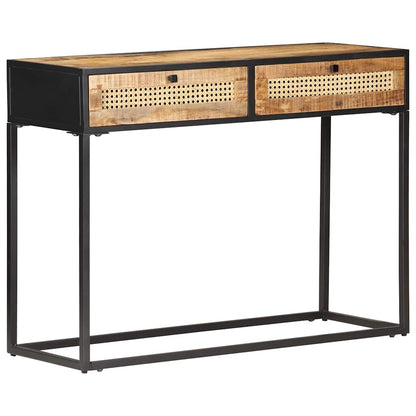 323145 vidaXL Console Table 100x35x75 cm Rough Mango Wood and Natural Cane