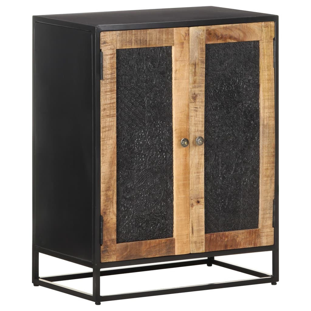 vidaXL Sideboard | Black, Natural Mango Wood | Rough Mango Wood, Iron, MDF