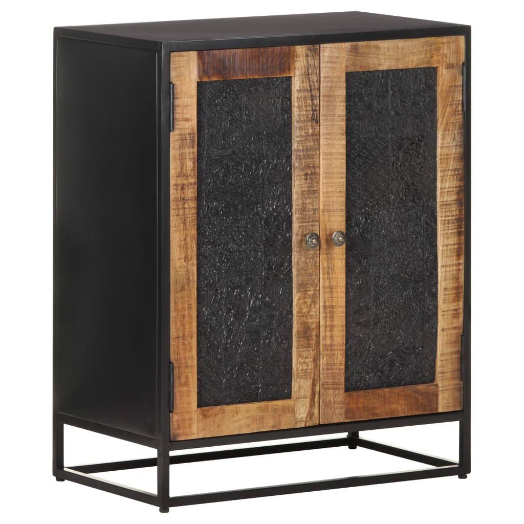vidaXL Sideboard | Black, Natural Mango Wood | Rough Mango Wood, Iron, MDF