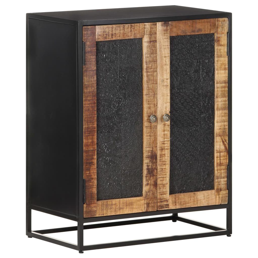 vidaXL Sideboard | Black, Natural Mango Wood | Rough Mango Wood, Iron, MDF