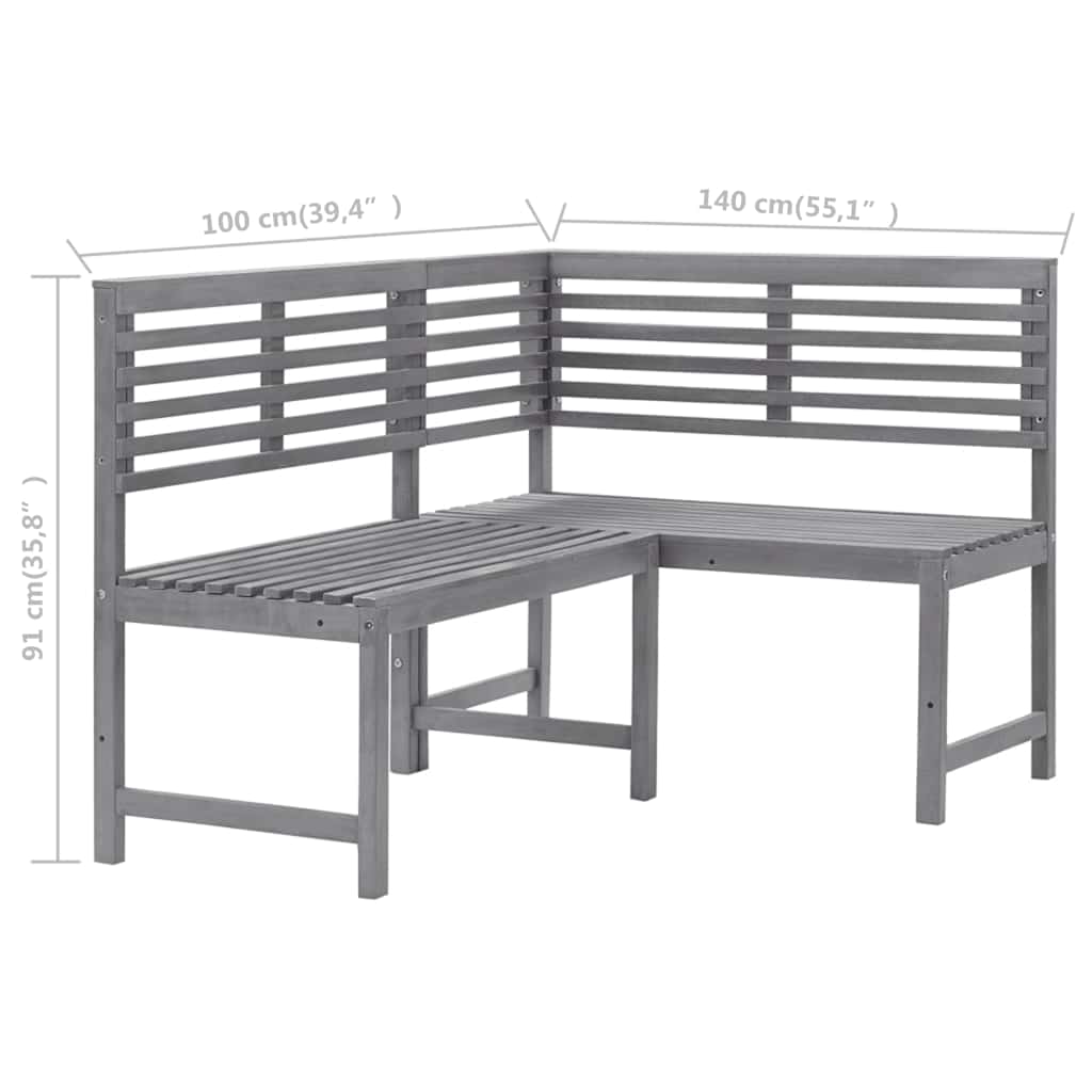 vidaXL Corner Bench | Grey | Solid acacia wood with a grey wash finish | Medium