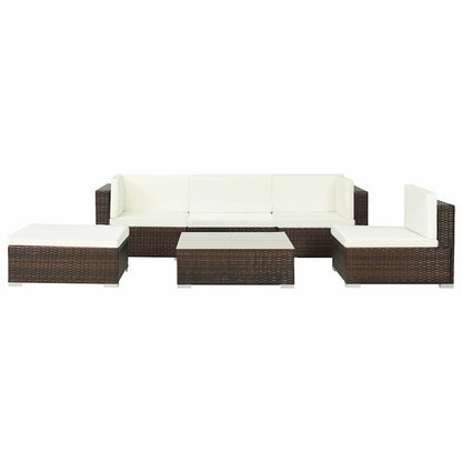 vidaXL 6 Piece Garden Lounge Set with Cushions Poly Rattan Brown