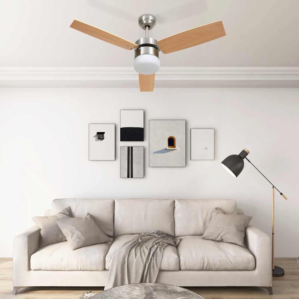 vidaXL Ceiling Fan with Light and Remote Control 108 cm Light Brown