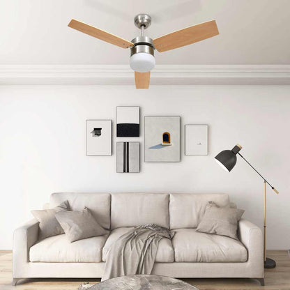 vidaXL Ceiling Fan with Light and Remote Control 108 cm Light Brown