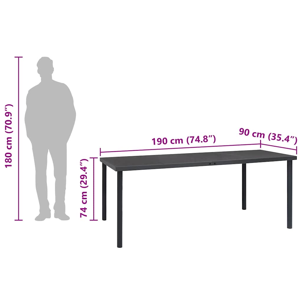 vidaXL Outdoor Dining Table Anthracite 190x90x74 cm Steel