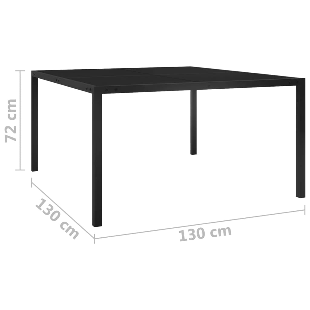 vidaXL Garden Table 130x130x72 cm Black Steel and Glass