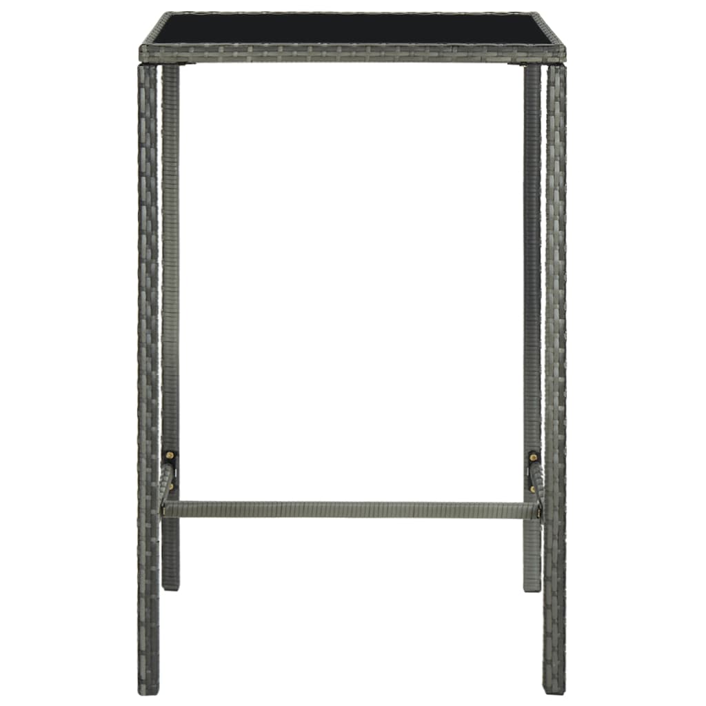 vidaXL Garden Bar Table Grey 70x70x110 cm Poly Rattan and Glass