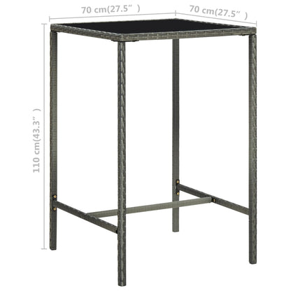 vidaXL Garden Bar Table Grey 70x70x110 cm Poly Rattan and Glass