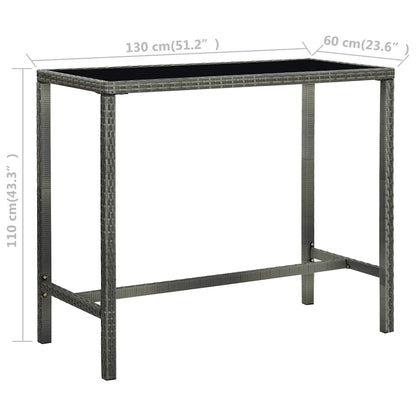 313462 vidaXL Garden Bar Table Grey 130x60x110 cm Poly Rattan and Glass