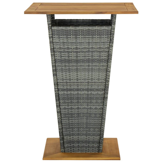 vidaXL Bar Table Grey 80x80x110 cm Poly Rattan and Solid Acacia Wood