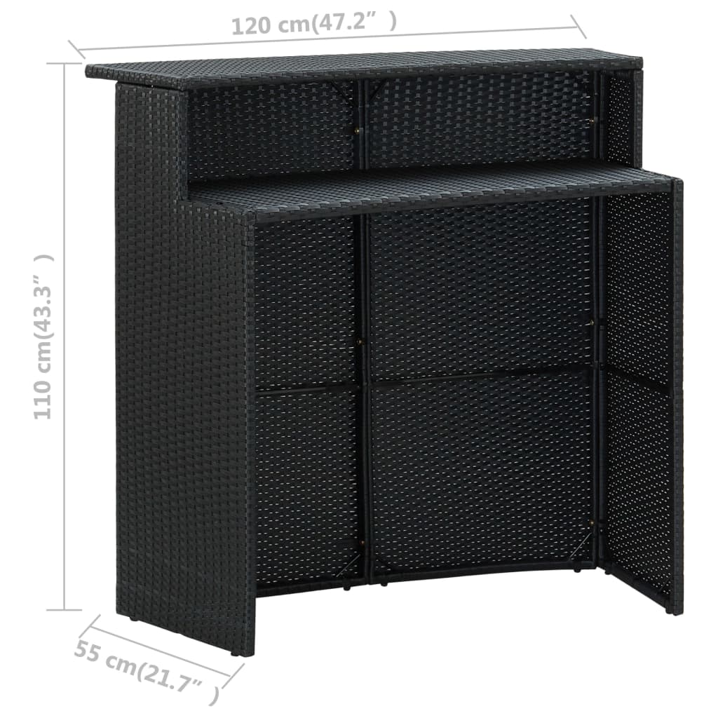 vidaXL Garden Bar Table Black 120x55x110 cm Poly Rattan