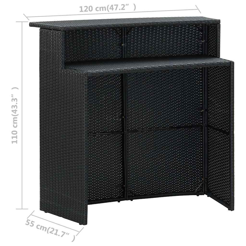 vidaXL Garden Bar Table Black 120x55x110 cm Poly Rattan