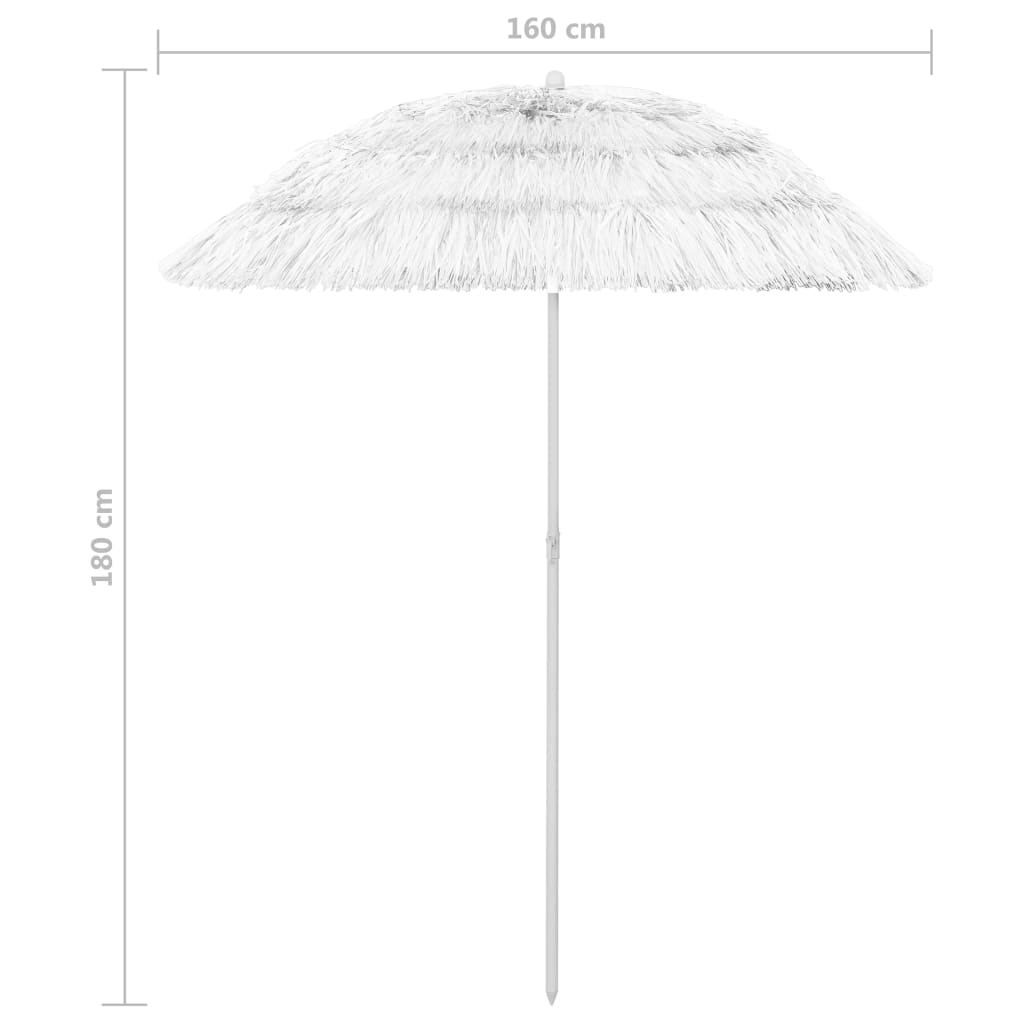 vidaXL Hawaii Beach Parasol | White | Polyester | Tiltable | Beach Parasol