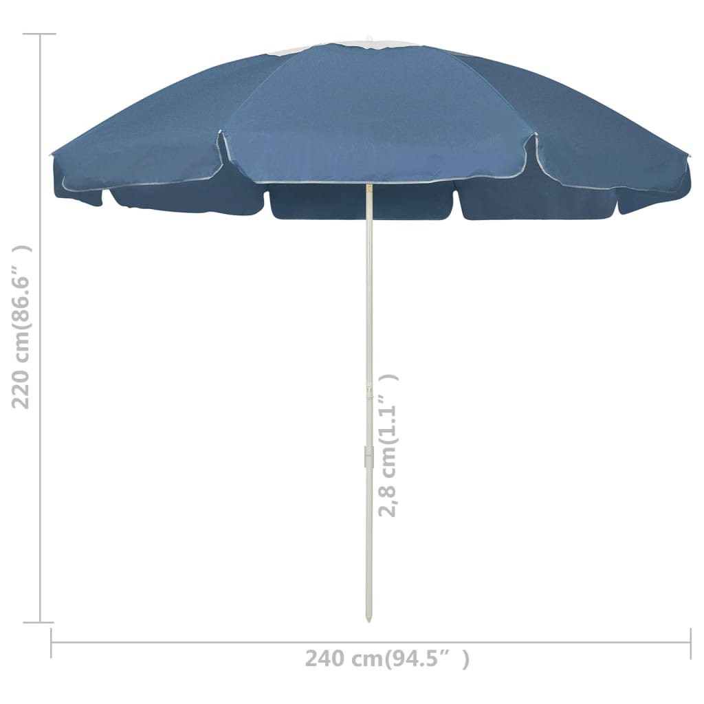 vidaXL Beach Parasol | Blue | Polyester | 240 cm diameter | Tiltable