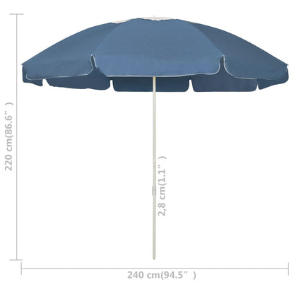 vidaXL Beach Parasol | Blue | Polyester | 240 cm diameter | Tiltable