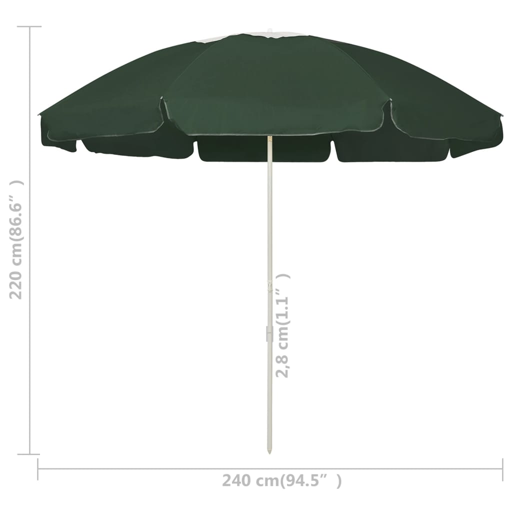 vidaXL Beach Parasol Green 240 cm