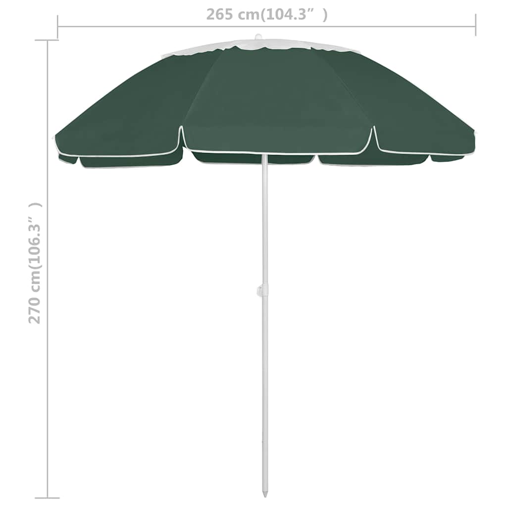 vidaXL Beach Parasol | Green | Polyester | 300 cm | Tiltable | Beach Parasol