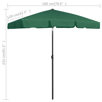 vidaXL Beach Parasol | Green | Polyester | 180x120 cm | Tiltable | Beach Parasol
