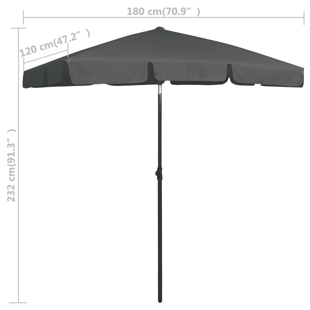 vidaXL Beach Parasol | Anthracite | Polyester | 180cm x 120cm