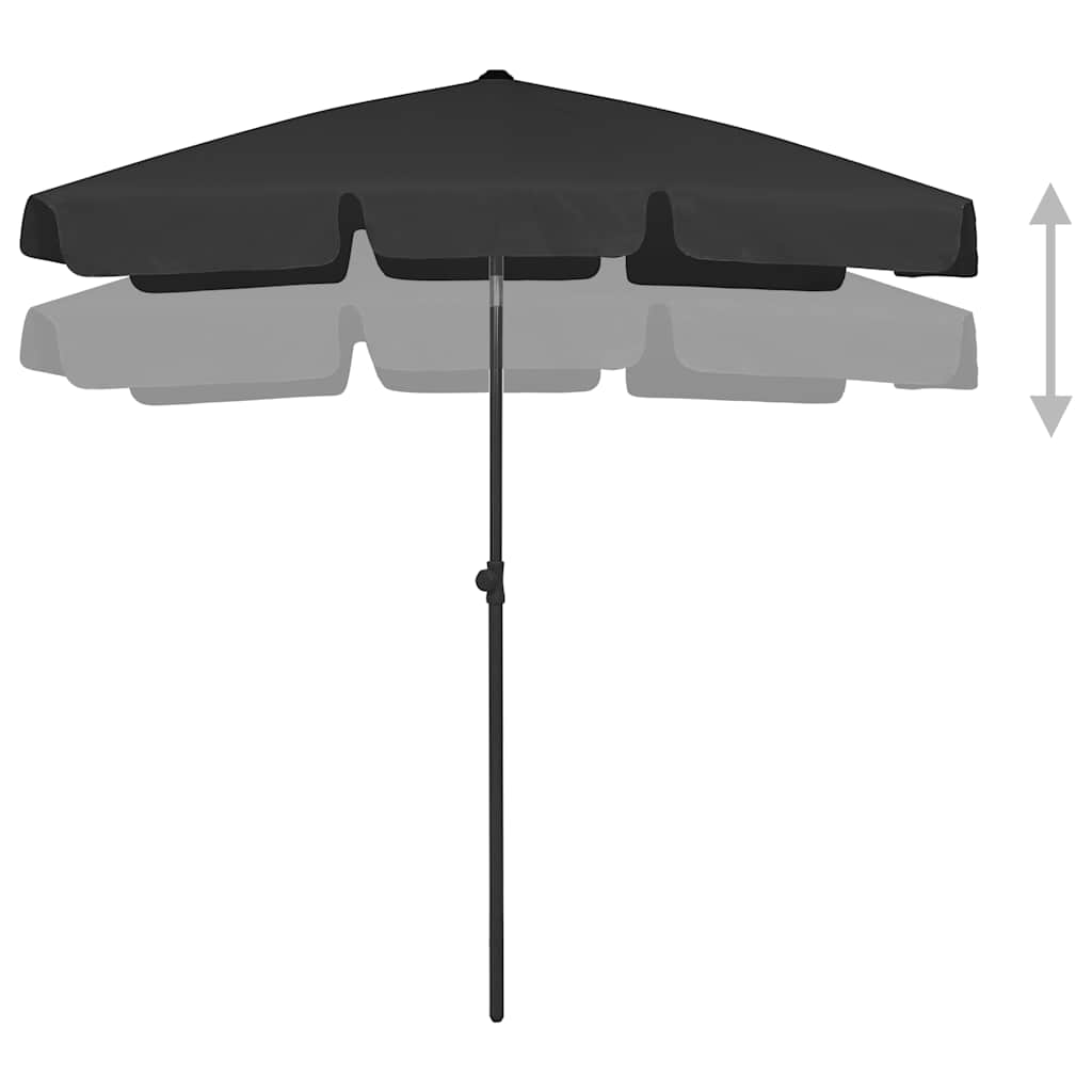 vidaXL Beach Parasol | Black | Polyester | Medium | Tiltable | Beach Parasol