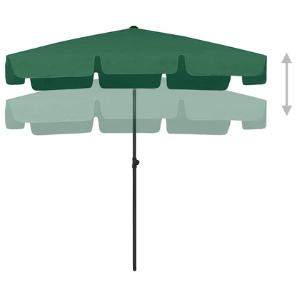 vidaXL Beach Parasol | Green | Polyester | 200x125 cm | Tiltable | Beach Parasol