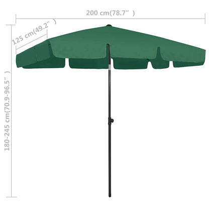 vidaXL Beach Parasol | Green | Polyester | 200x125 cm | Tiltable | Beach Parasol