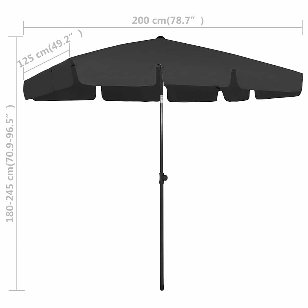 314733 vidaXL Beach Parasol Black 200x125 cm