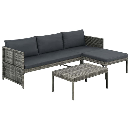313135 vidaXL 3 Piece Garden Lounge Set with Cushions Poly Rattan Grey (UK/NO/IE/FI only)