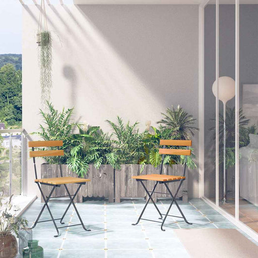 vidaXL Folding Chairs 2 pcs Steel and Solid Acacia Wood