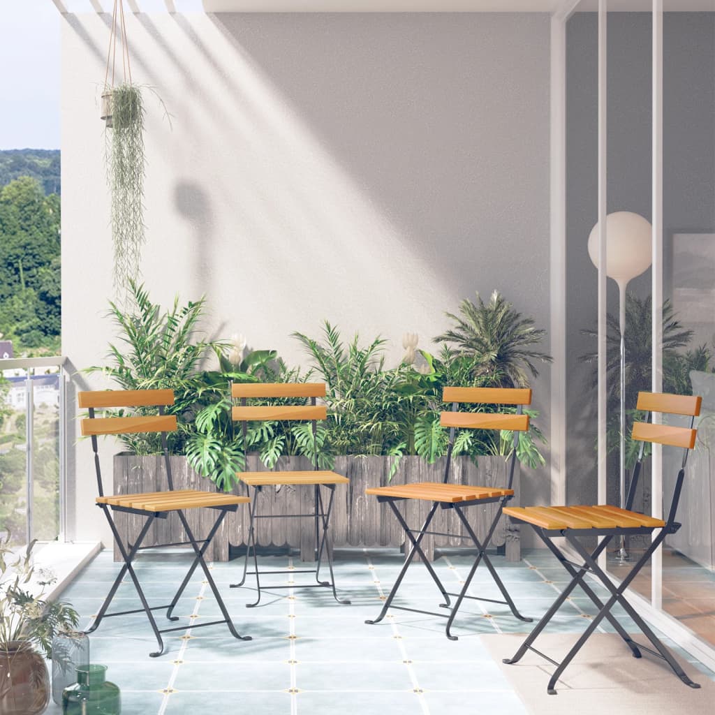 vidaXL Bistro Chair | Set of 4 | Brown, Black | Solid Acacia wood, Steel