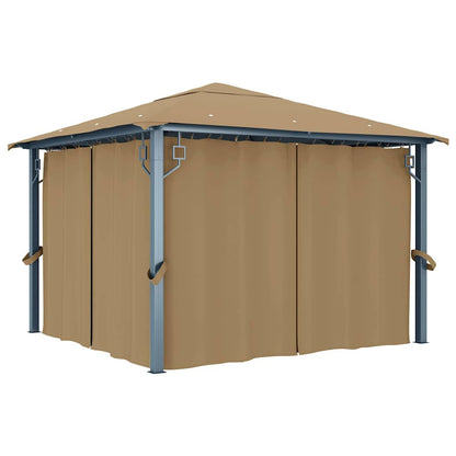 313893 vidaXL Gazebo with Curtain 300x300 cm Taupe Aluminium