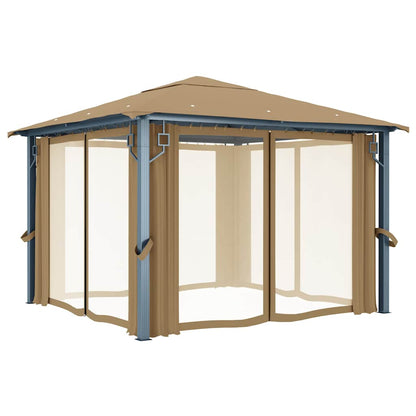 313893 vidaXL Gazebo with Curtain 300x300 cm Taupe Aluminium