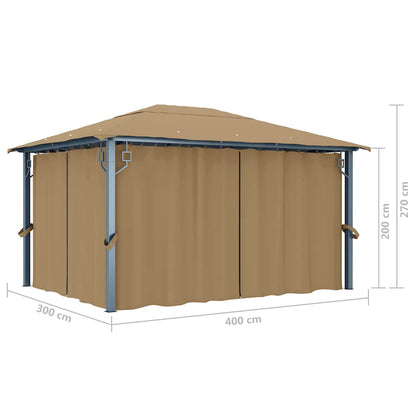 313894 vidaXL Gazebo with Curtain 400x300 cm Taupe Aluminium