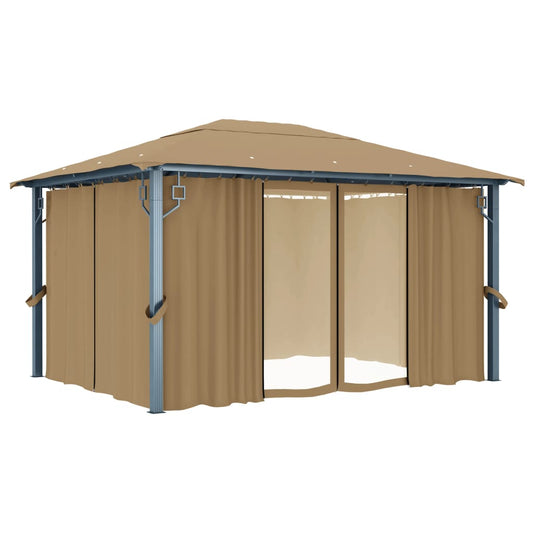 313894 vidaXL Gazebo with Curtain 400x300 cm Taupe Aluminium
