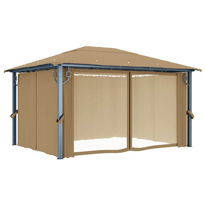 313894 vidaXL Gazebo with Curtain 400x300 cm Taupe Aluminium