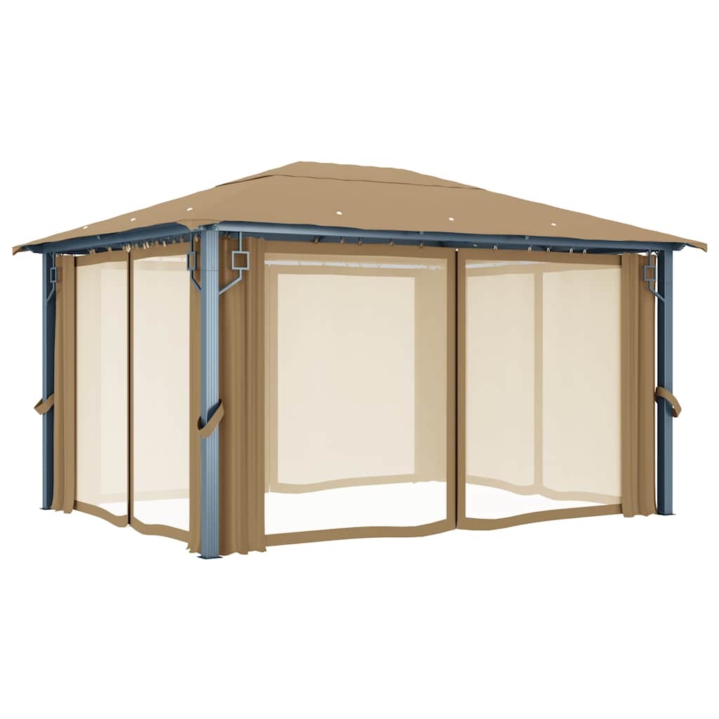 313894 vidaXL Gazebo with Curtain 400x300 cm Taupe Aluminium