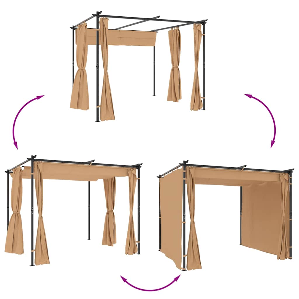 313897 vidaXL Gazebo with Curtains 3x3 m Taupe Steel