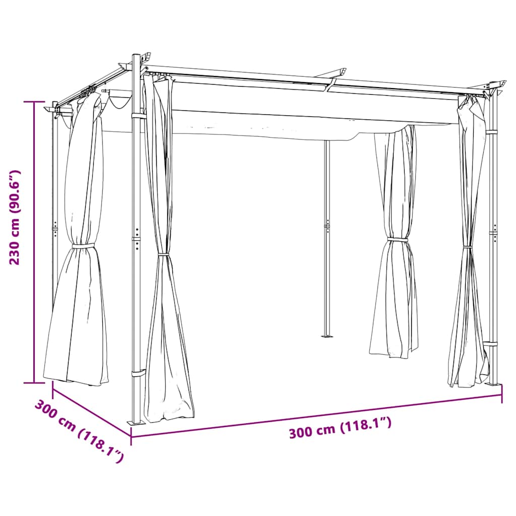313897 vidaXL Gazebo with Curtains 3x3 m Taupe Steel