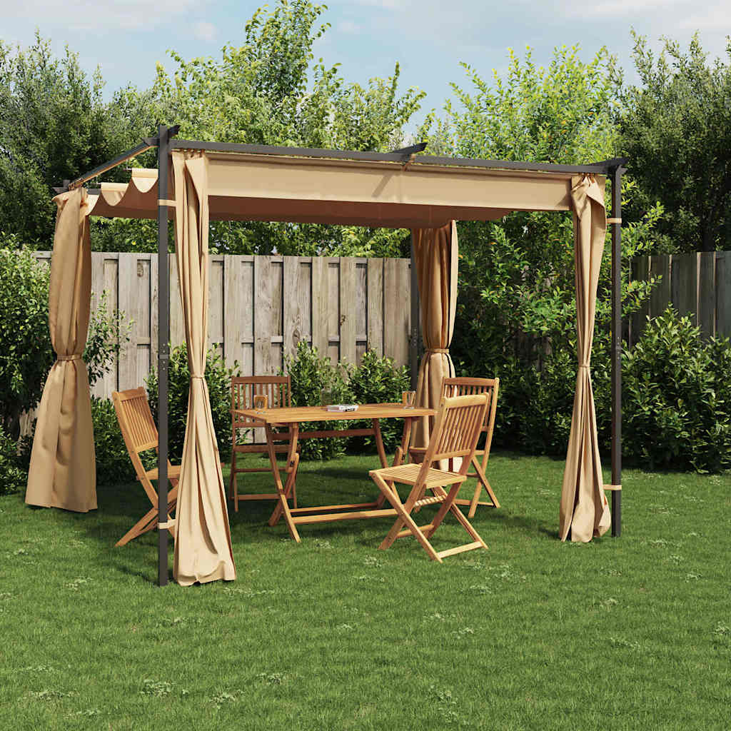 313897 vidaXL Gazebo with Curtains 3x3 m Taupe Steel