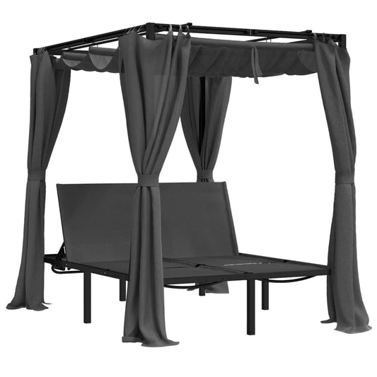 vidaXL Sun Lounger With Curtains | Anthracite | Powder-coated steel, fabric